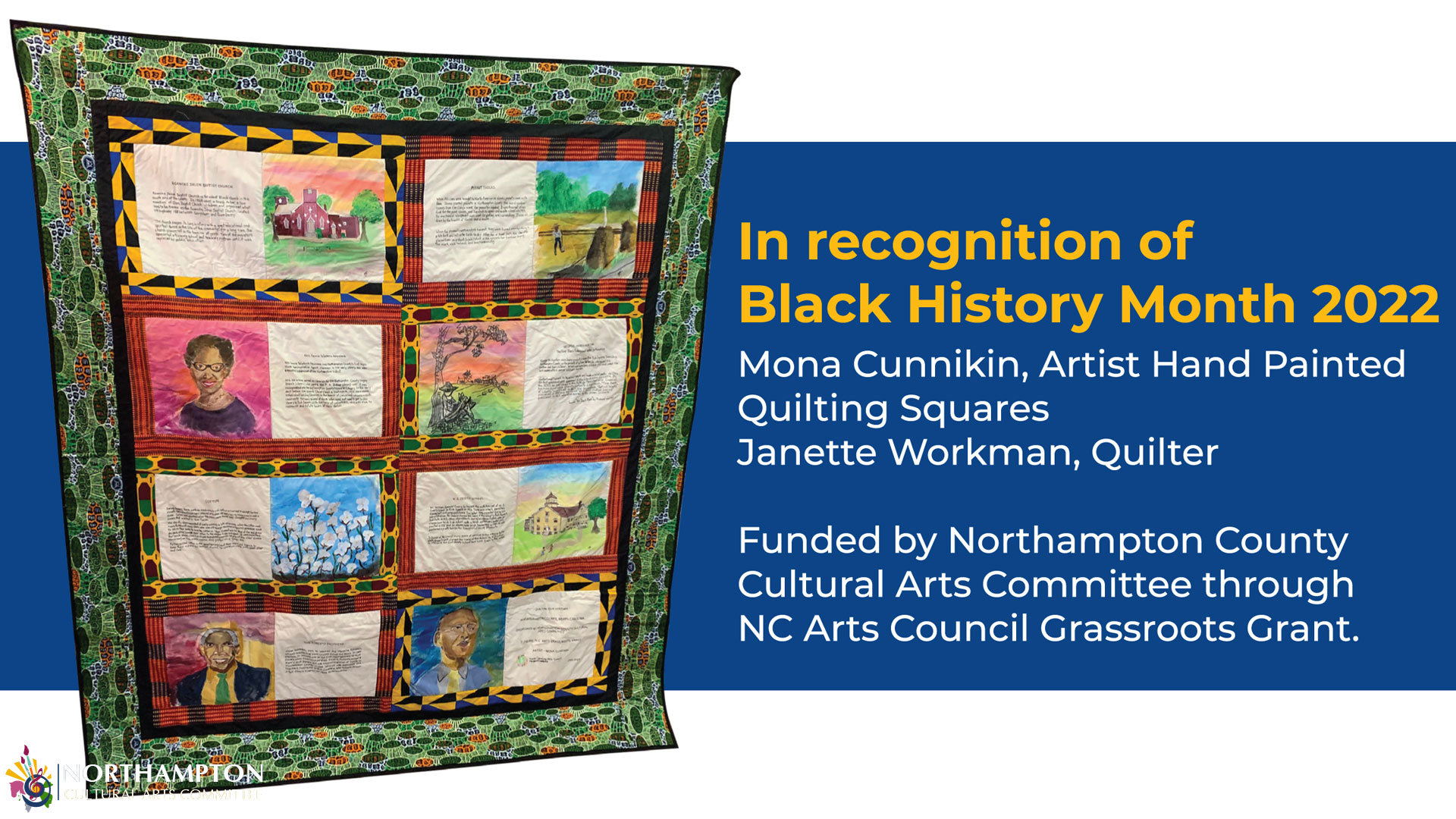 Mona Cunnikin, Artist, hand painted quilting squares.  Janette Workman, quilter.